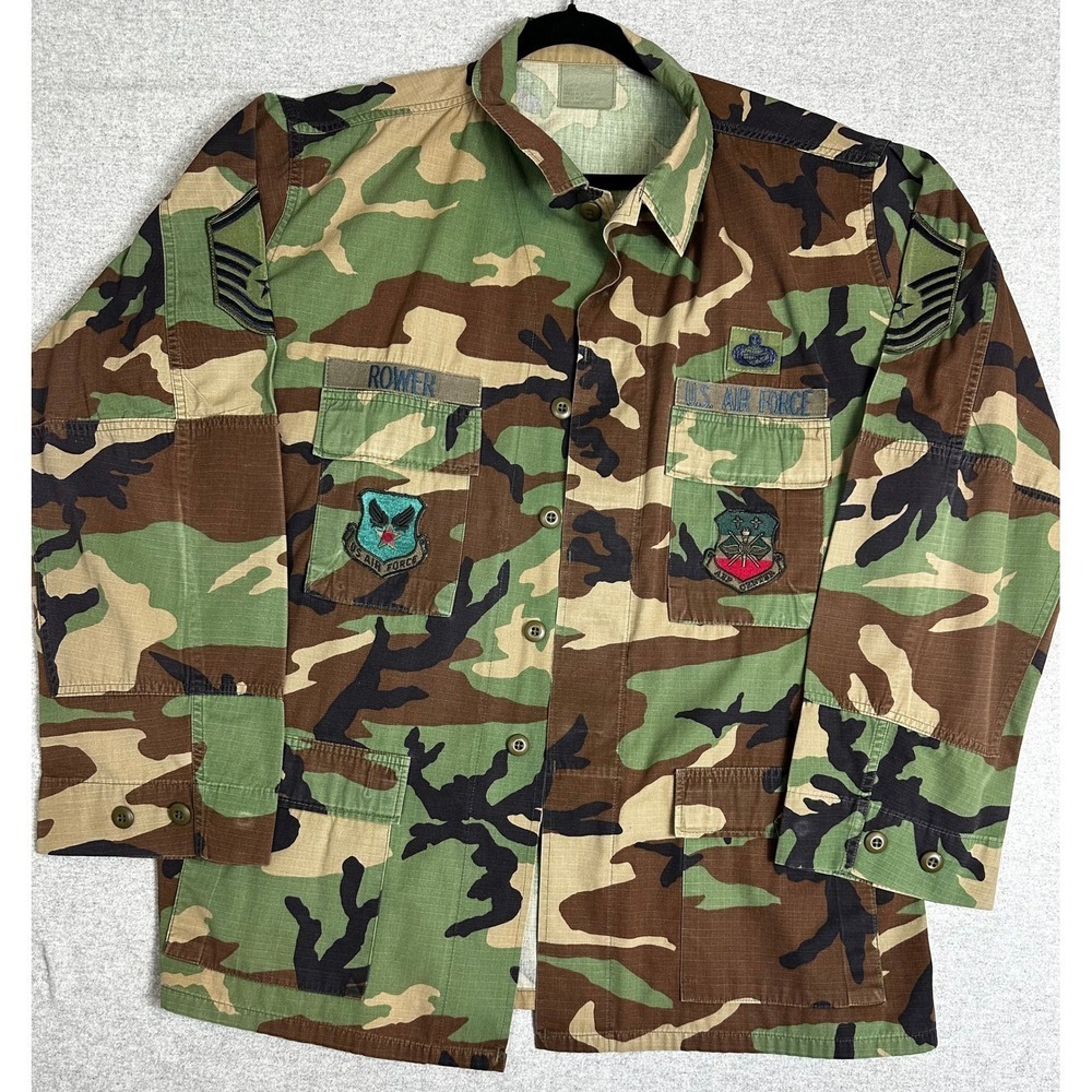 US Air Force Field Jacket Shirt Mens XLT Woodland Camo BDU Ripstop Rower Patch